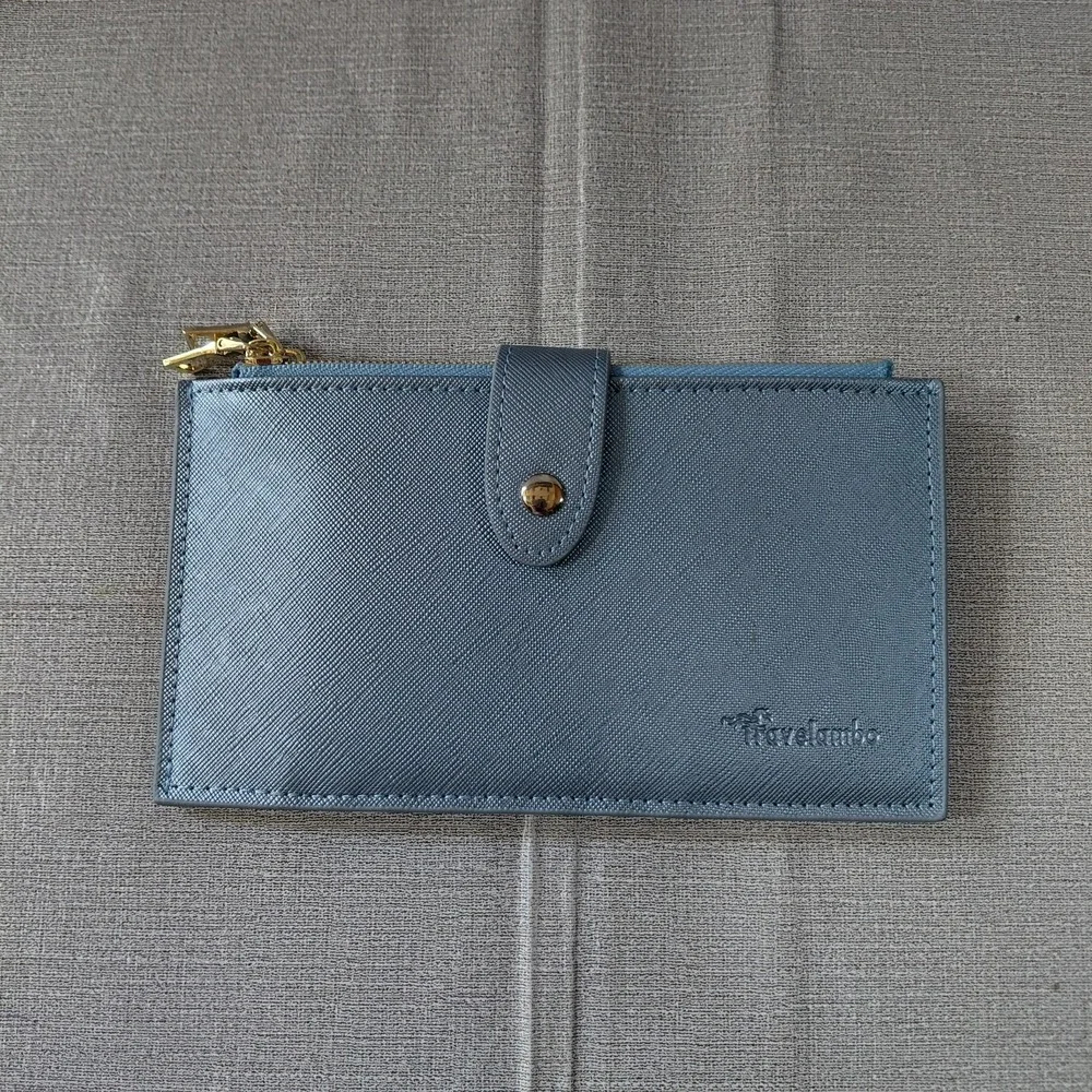 Travelambo RFID Blocking Bifold Multi Card Wallet With Zipper Pocket Gold Blue